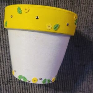 Yellow and White Decorative Pot